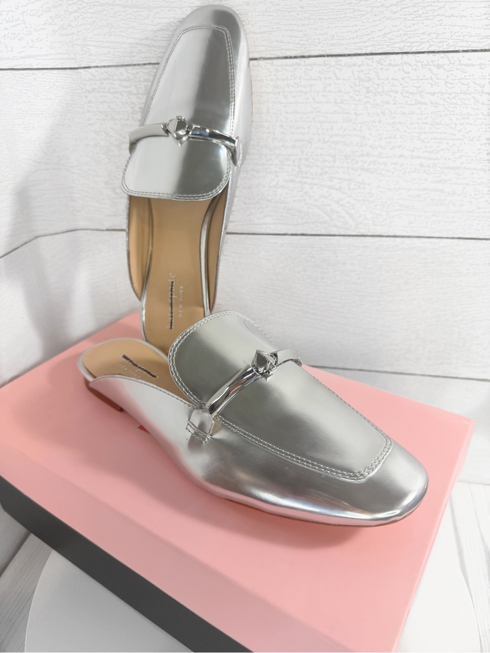 kate spade Silver Metallic Leather Mule Clogs